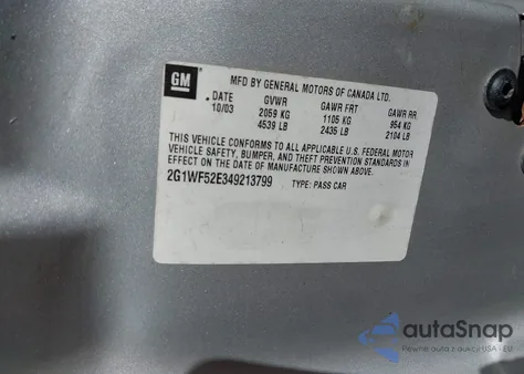 2004 Chevrolet Impala из США, поврежденный, VIN 2G1WF52E349213799